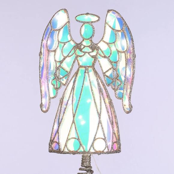 Light Up LED Prismatic Iridescent Angel Christmas Tree Topper Clear 13" Holiday - Picture 8 of 8